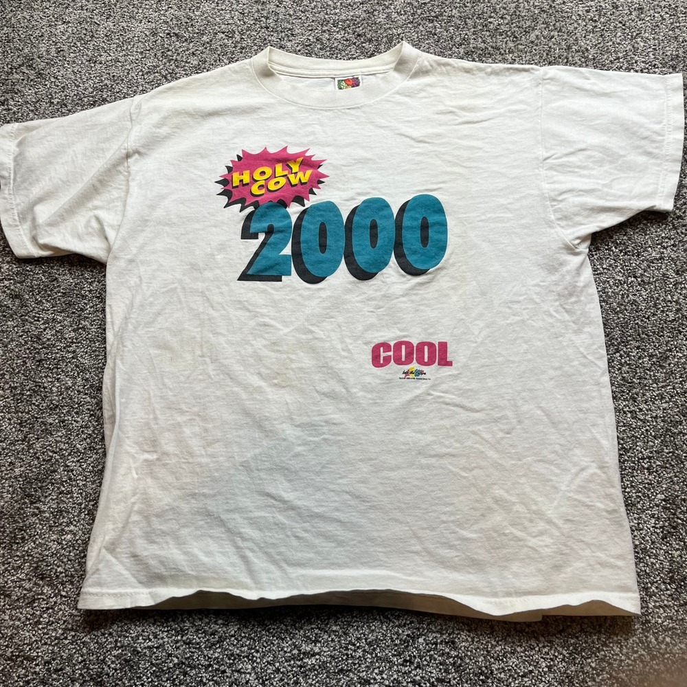Vintage Fruit of the Loom Graphic T‎ Shirt Mens XL Holy Cow 2000 Cotton Tee